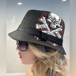 Goth Love Hurts Deeply Black Fedora Hat Unisex M/L
